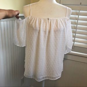 NY & Co SoHo Jeans White Raised Dot Cold Shoulder
